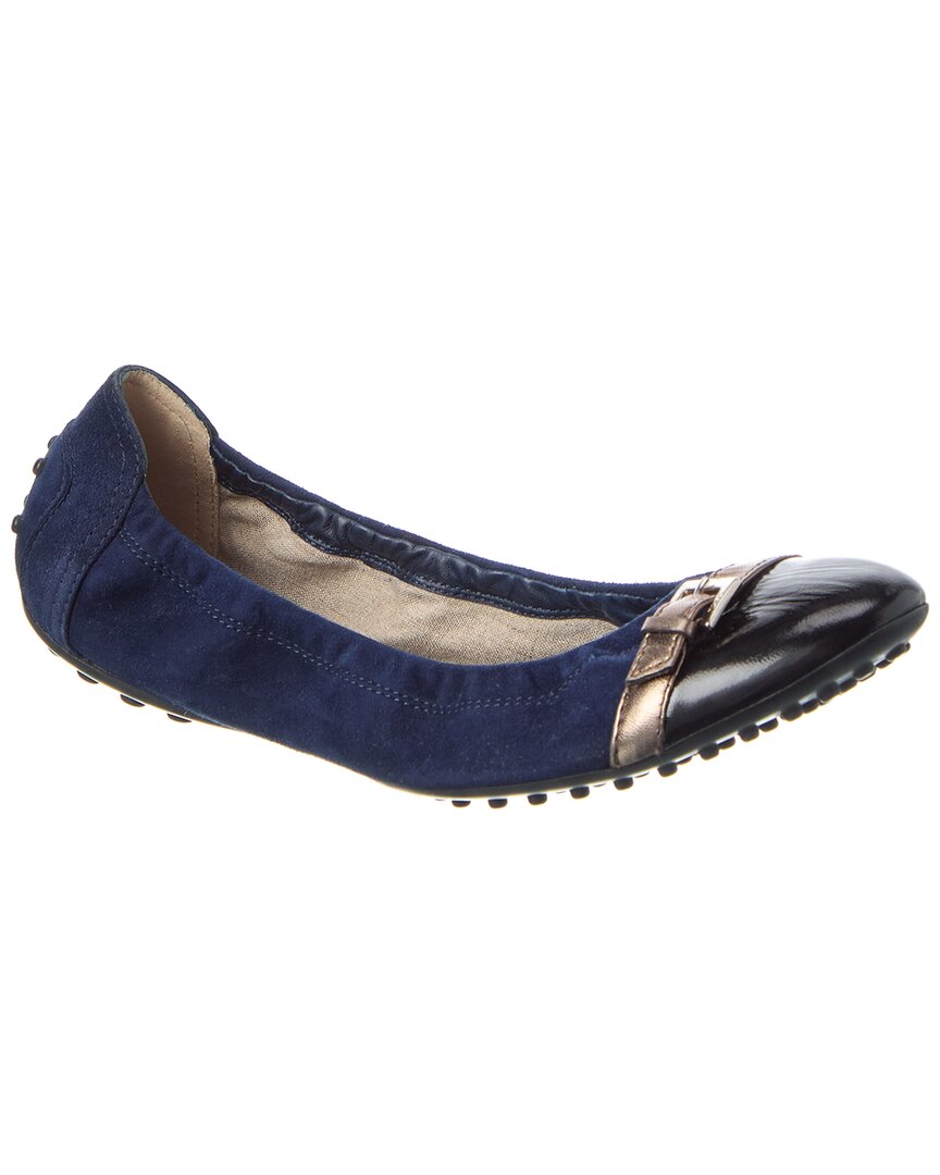 Tod's Suede & Leather Ballerina Flat In Blue