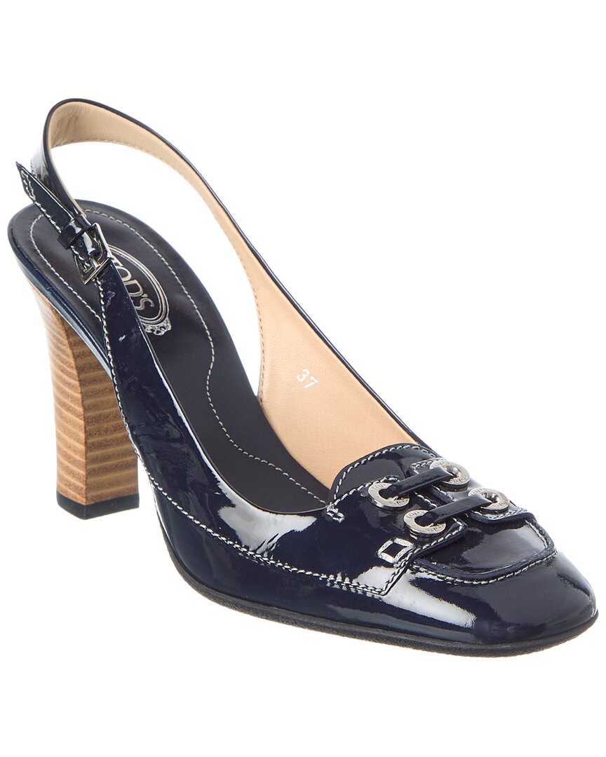 Tod's Patent Slingback Sandal In Blue