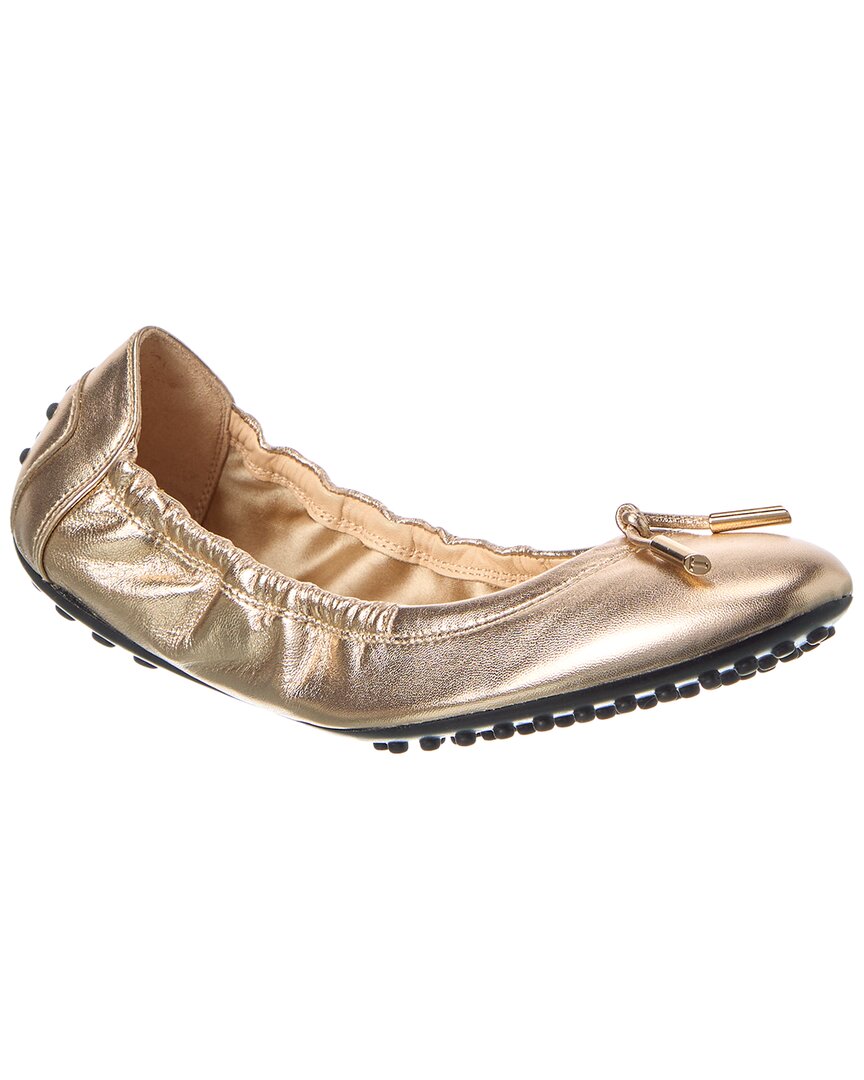 Tod's Leather Ballerina Flat In Gold
