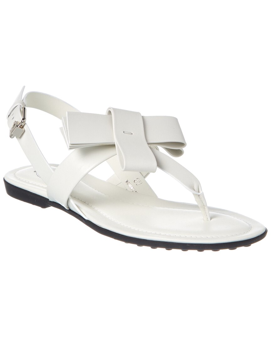 Tod's Woman Thong Sandal Grey Size 4 Leather In White
