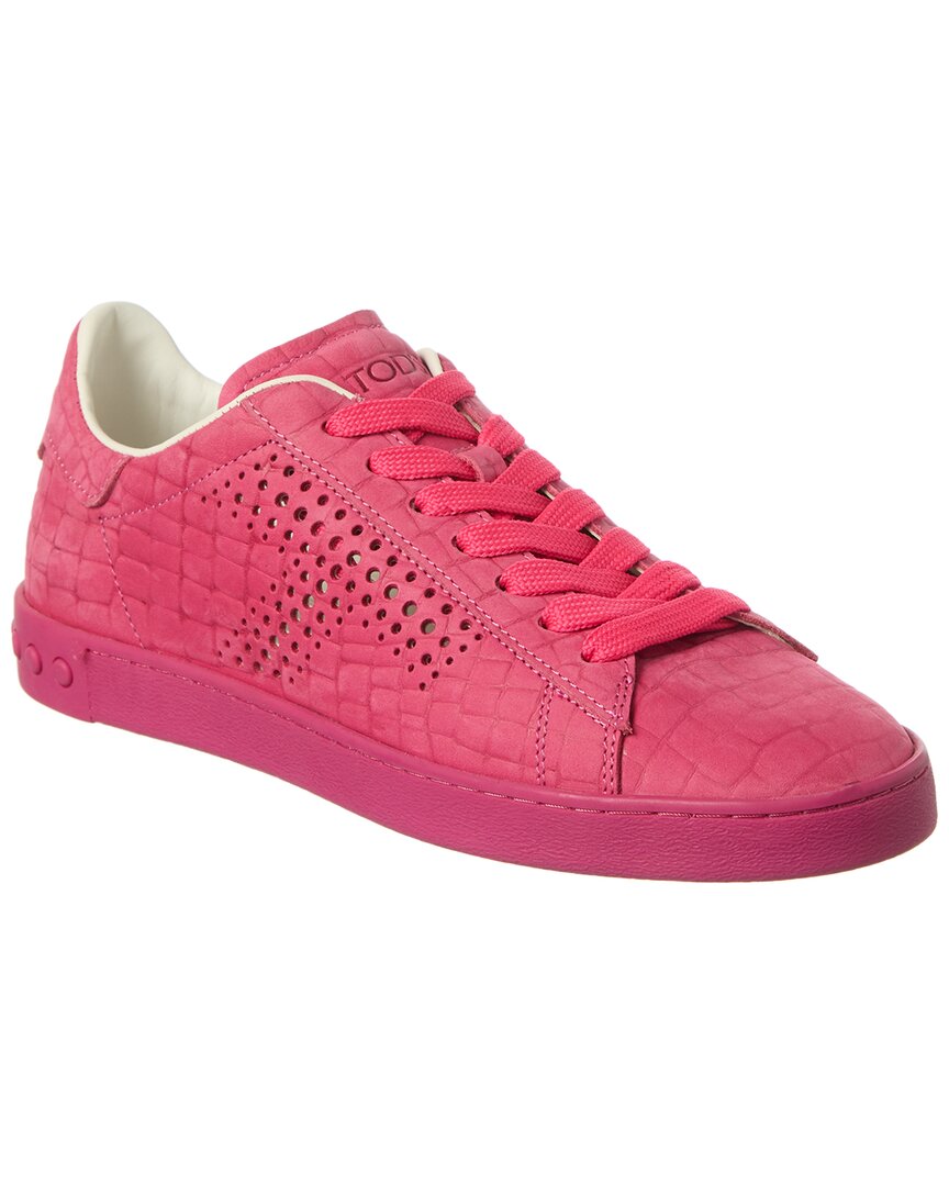 Tod's Croc-embossed Leather Sneaker In Pink