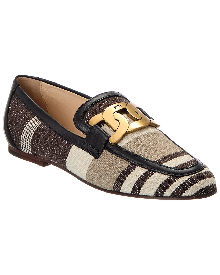 Tod's Canvas & Leather Loafer In Brown