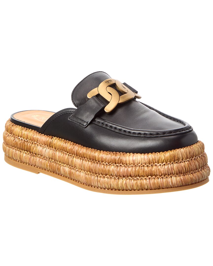 Tod's Leather Platform Espadrille In Black