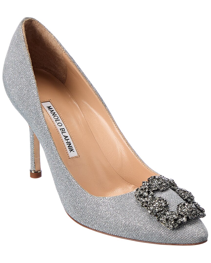 Manolo Blahnik Hangisi 70 Glitter Pump In Silver