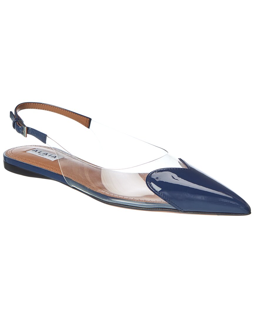 Alaïa Le Couer Patent & Vinyl Slingback Flat In Blue