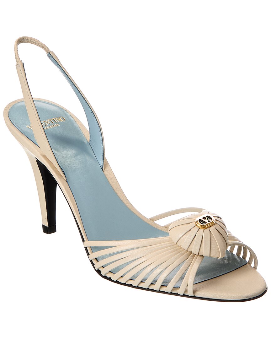 Valentino Royal Heart 85 Leather Slingback Sandal In White