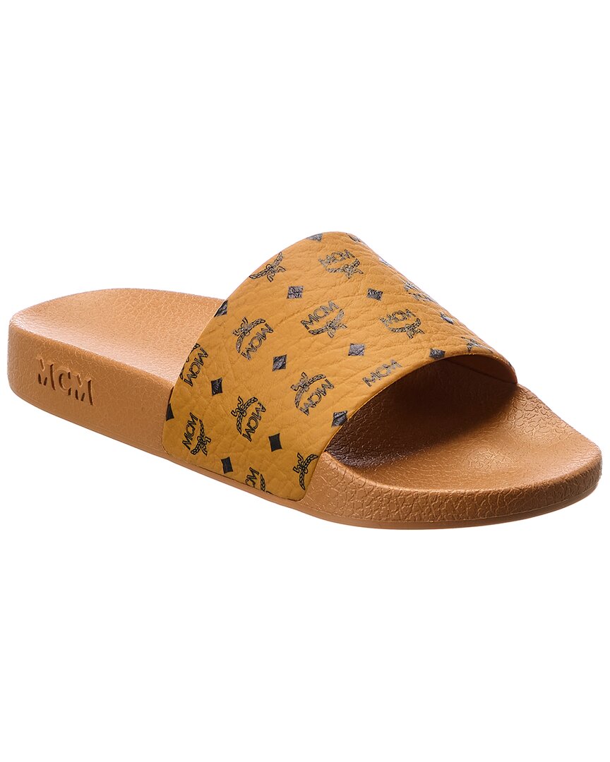 Mcm Monogram-print Pool Slides In Brown
