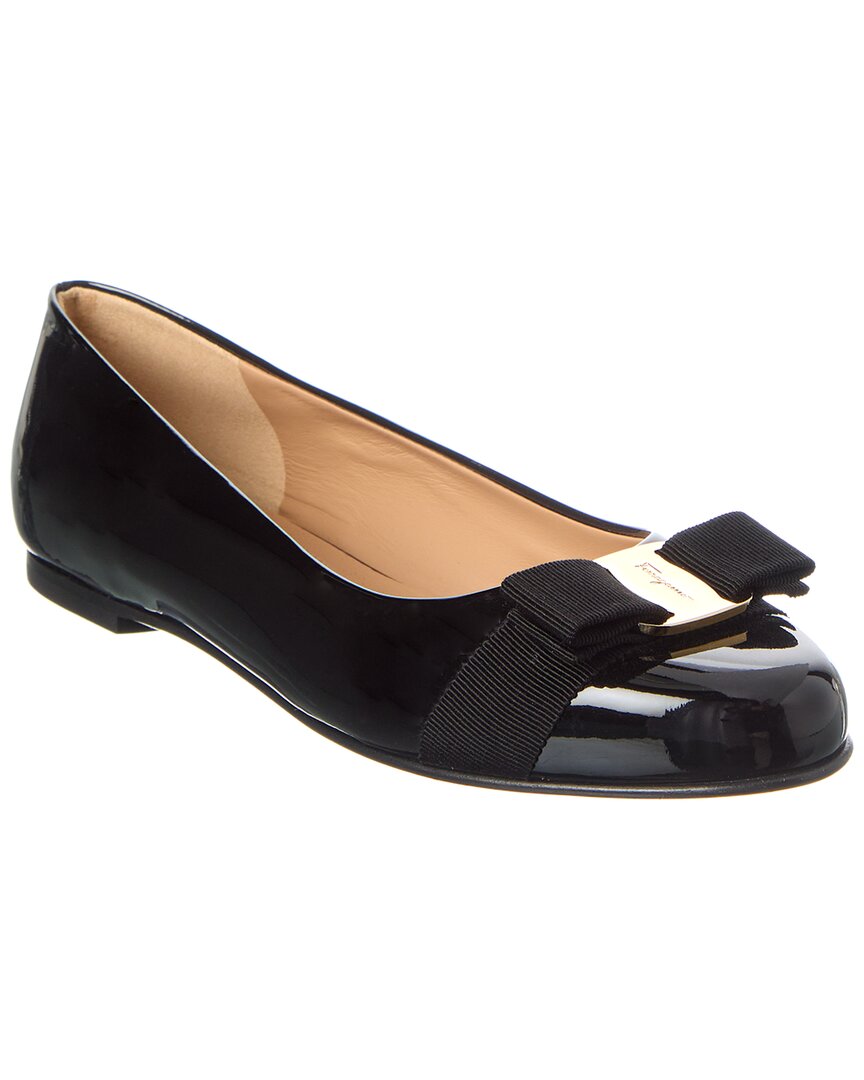 Ferragamo Block Heel Ballerina Shoes With Bow Detail In Black