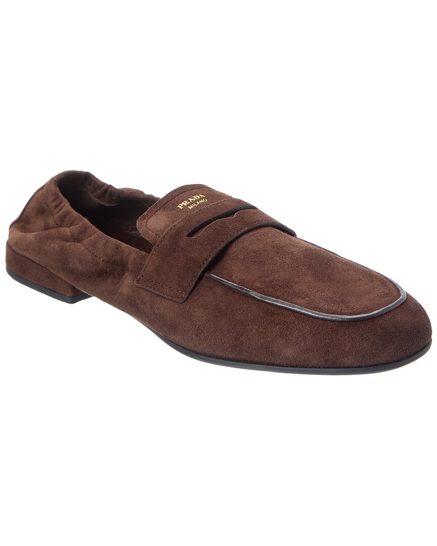 Prada Logo Suede Loafer In Brown