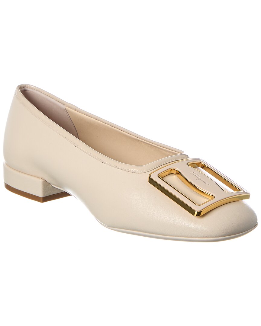 Ferragamo Chunky-buckle Ballerina Flats In White