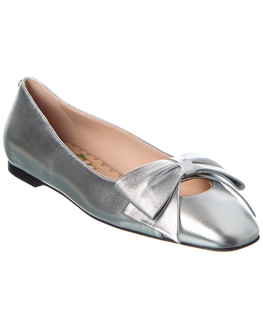 Valentino Bow Leather Ballerina Flat In Silver