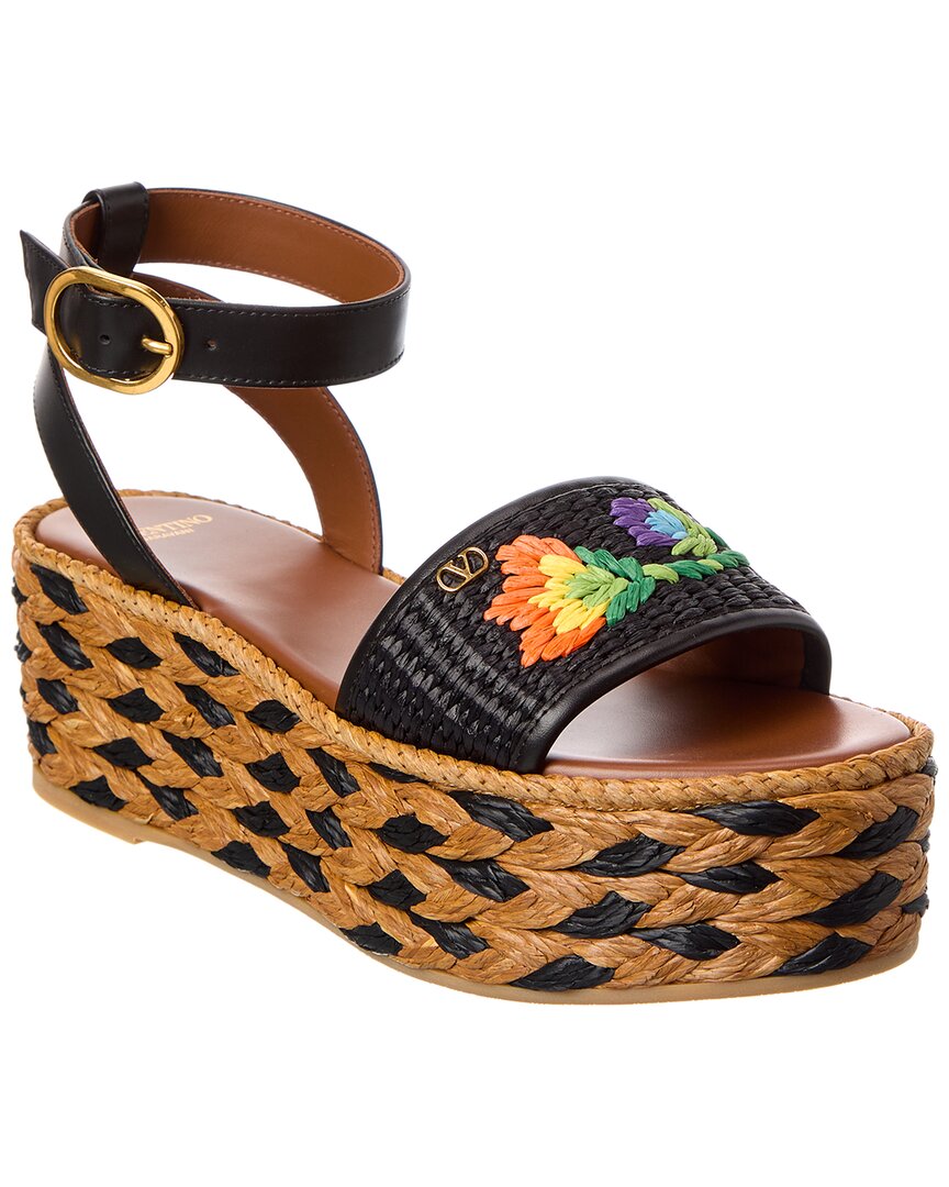 Valentino Bribri Raffia And Leather Espadrilles In Multi