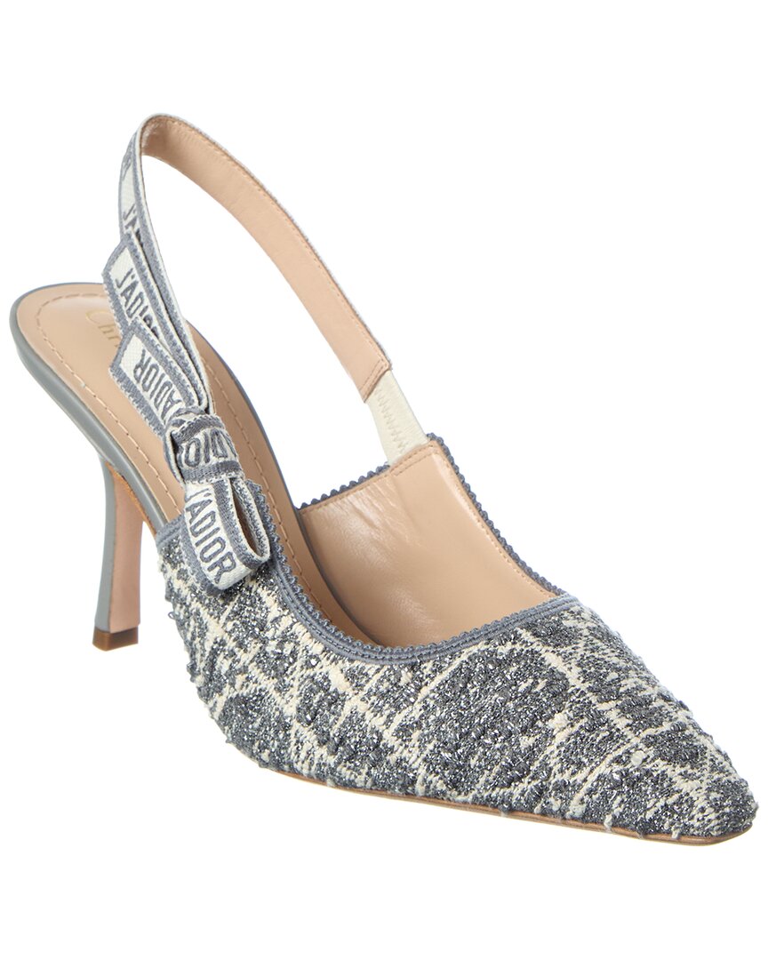 Dior J'a Tweed & Leather Slingback Pump In Blue