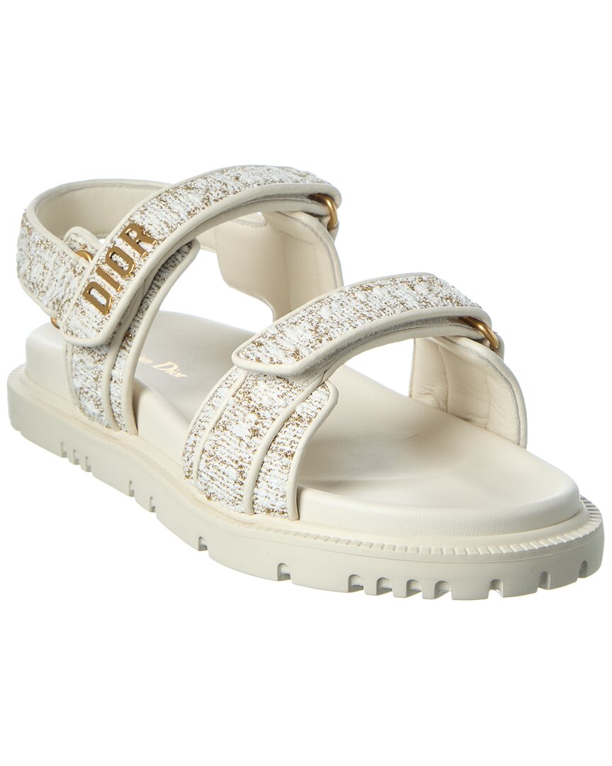 Dior Act Tweed & Leather Sandal In White