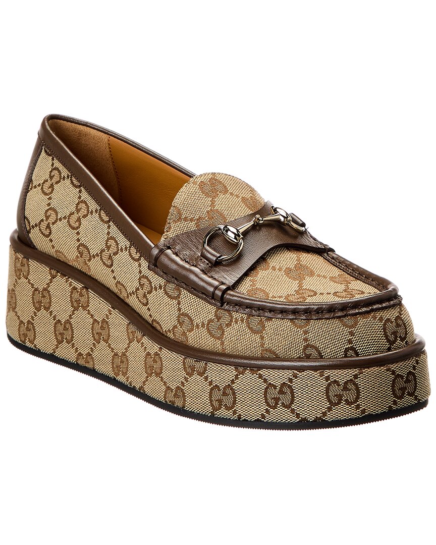 Gucci Gg Canvas & Leather Platform Loafer In Brown