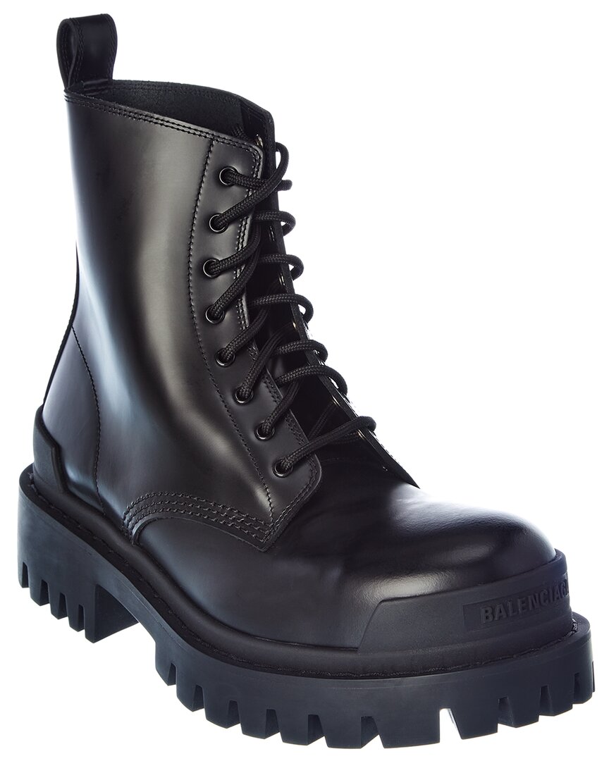 Shop Balenciaga Strike Leather Boot In Black