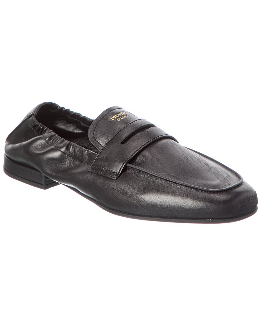 Prada Shuffle Antiqued Leather Loafer In Black