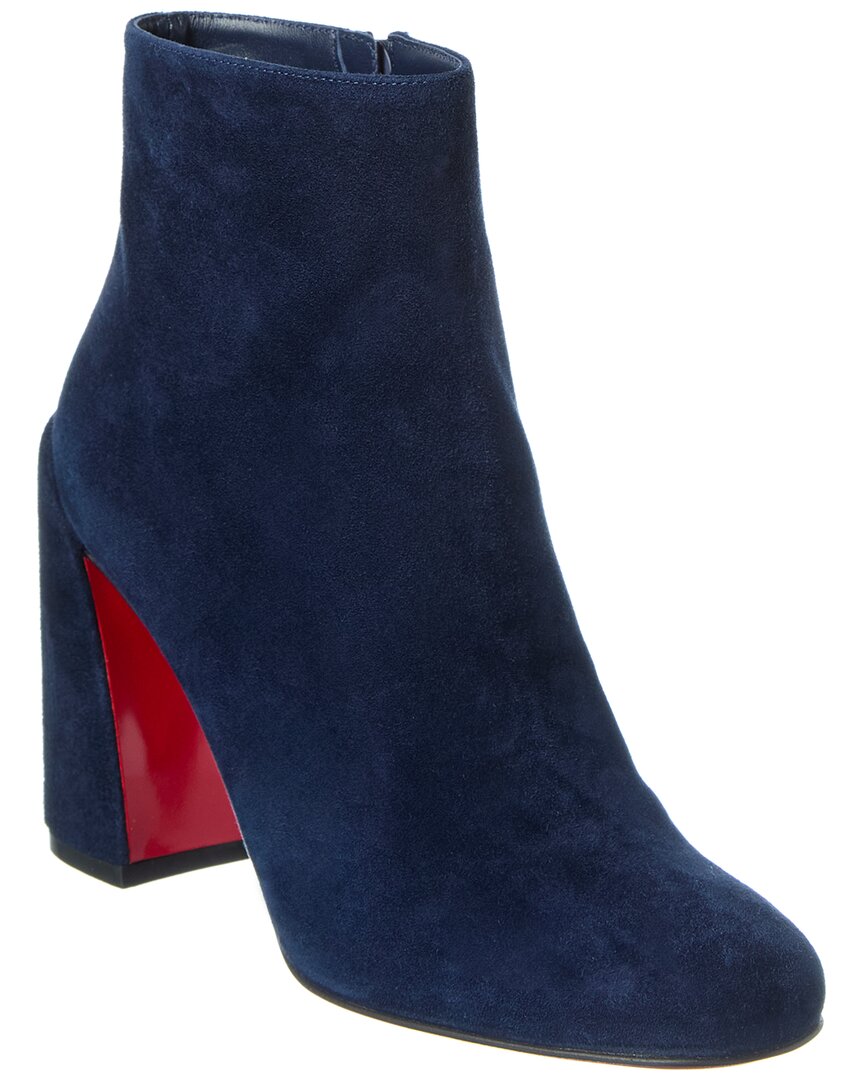 Christian Louboutin Turela Suede Red Sole Ankle Booties In Blue