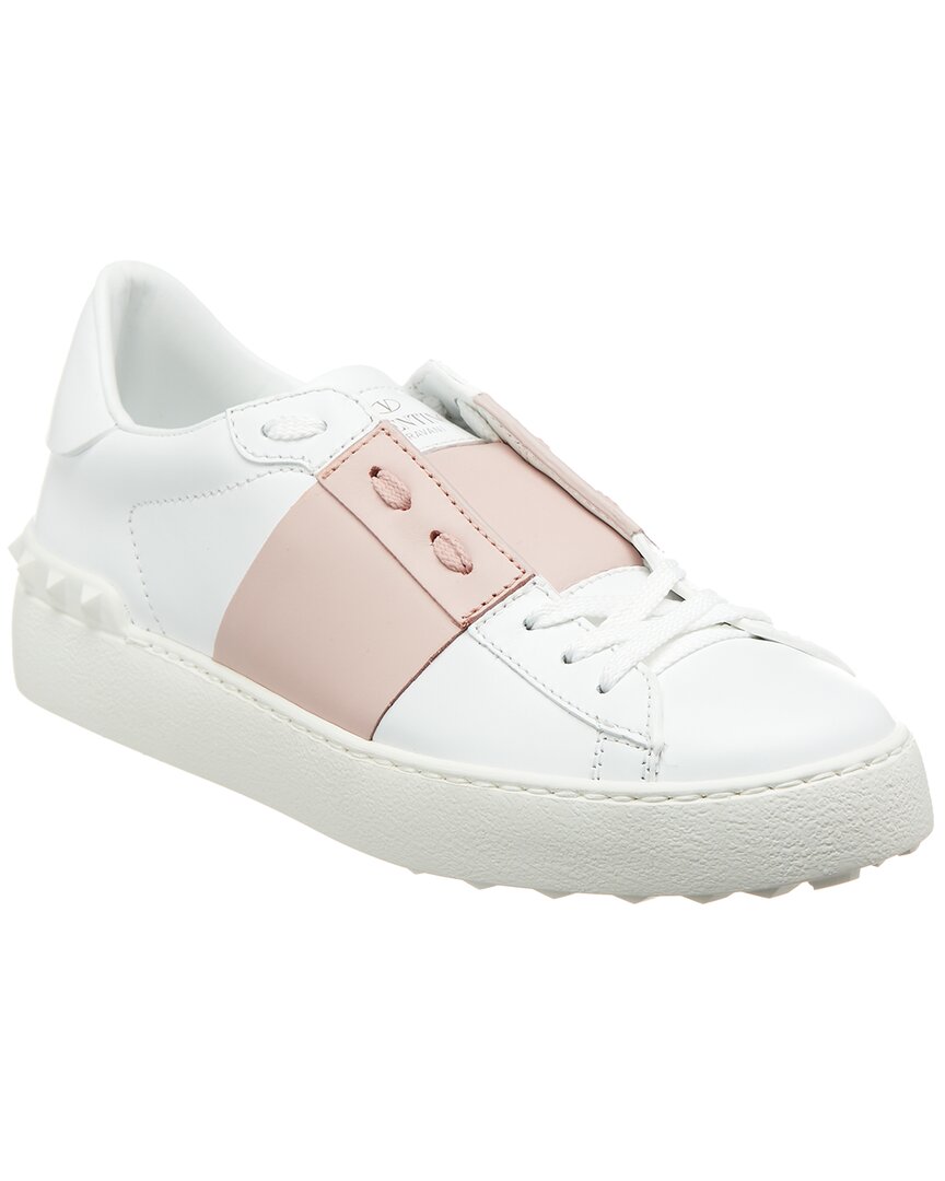 Valentino Rockstud Open Leather Sneaker In White