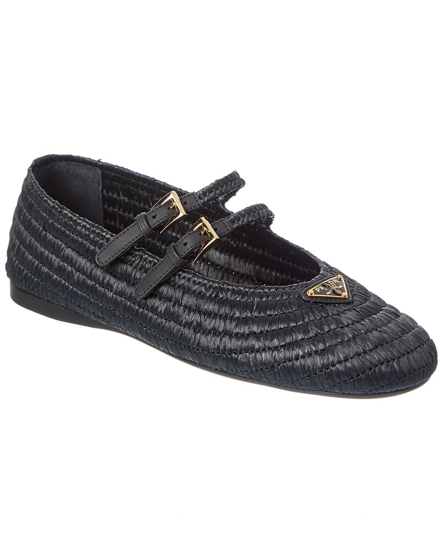 Prada Logo Crochet Ballerina Flat In Black