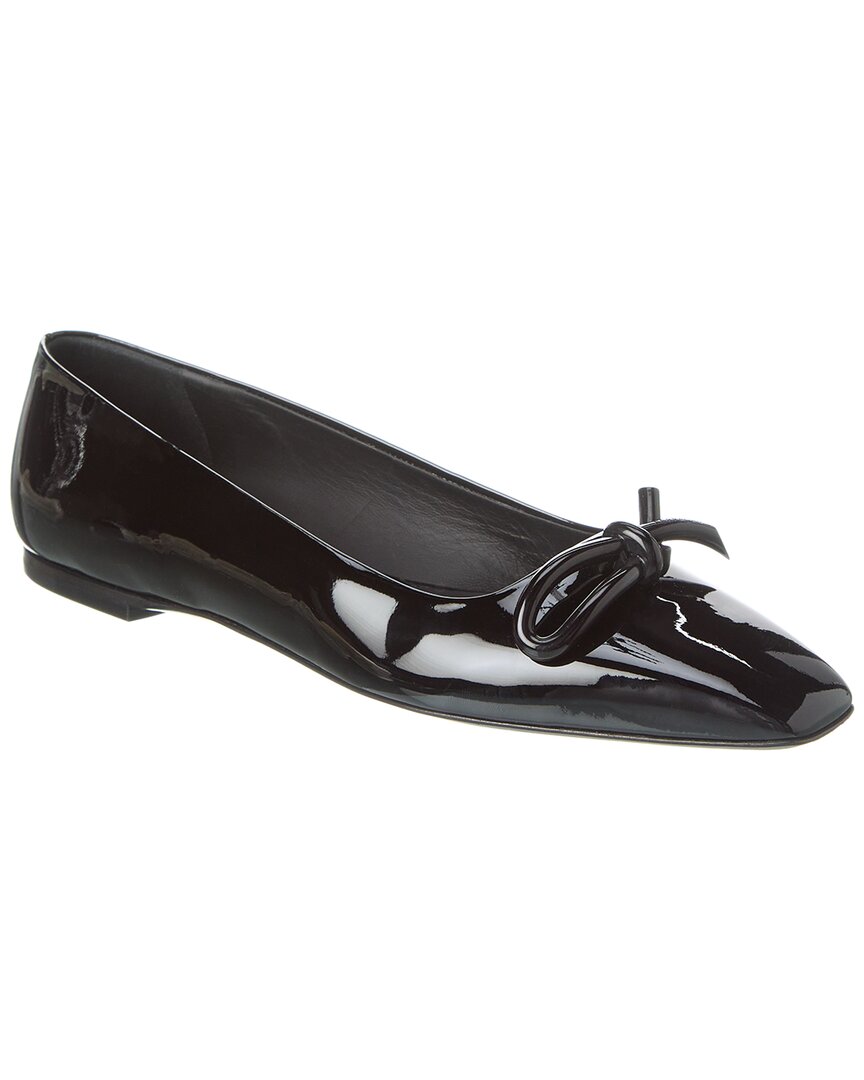 Ferragamo Annie Bow Patent Flat In Black