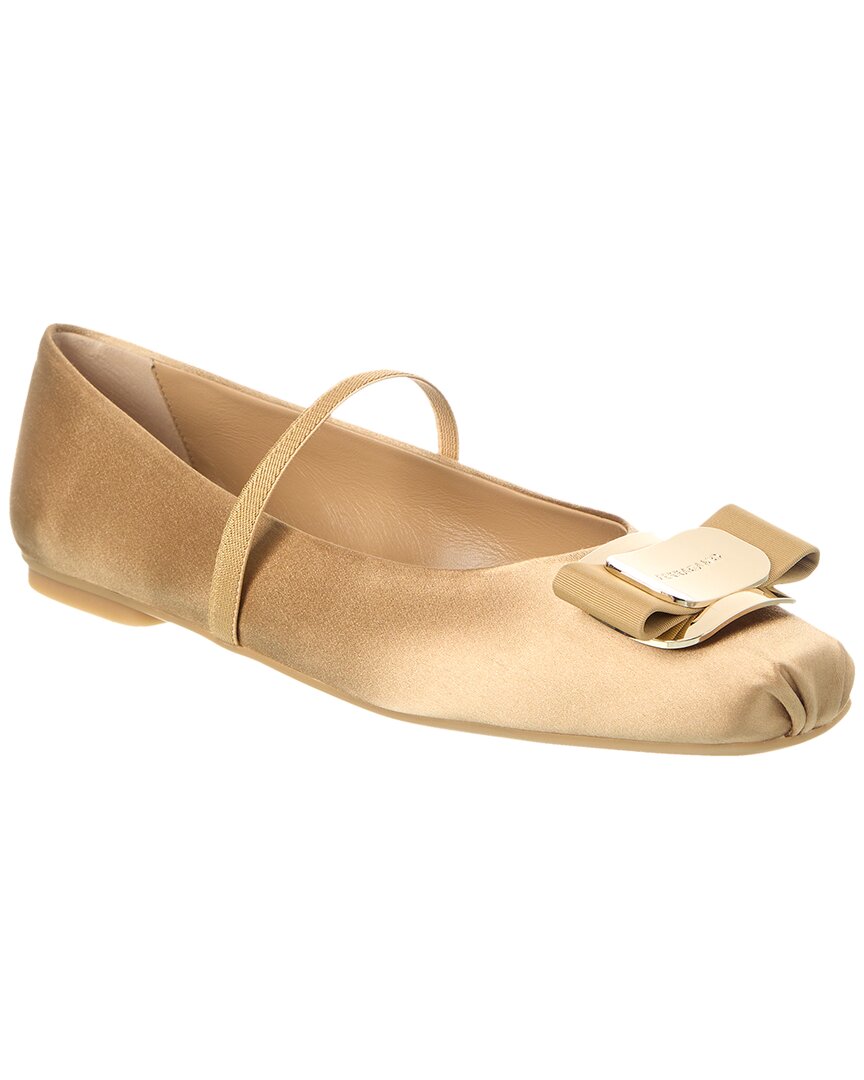 Ferragamo Zina T Plate Satin Ballerina Flat In Multi