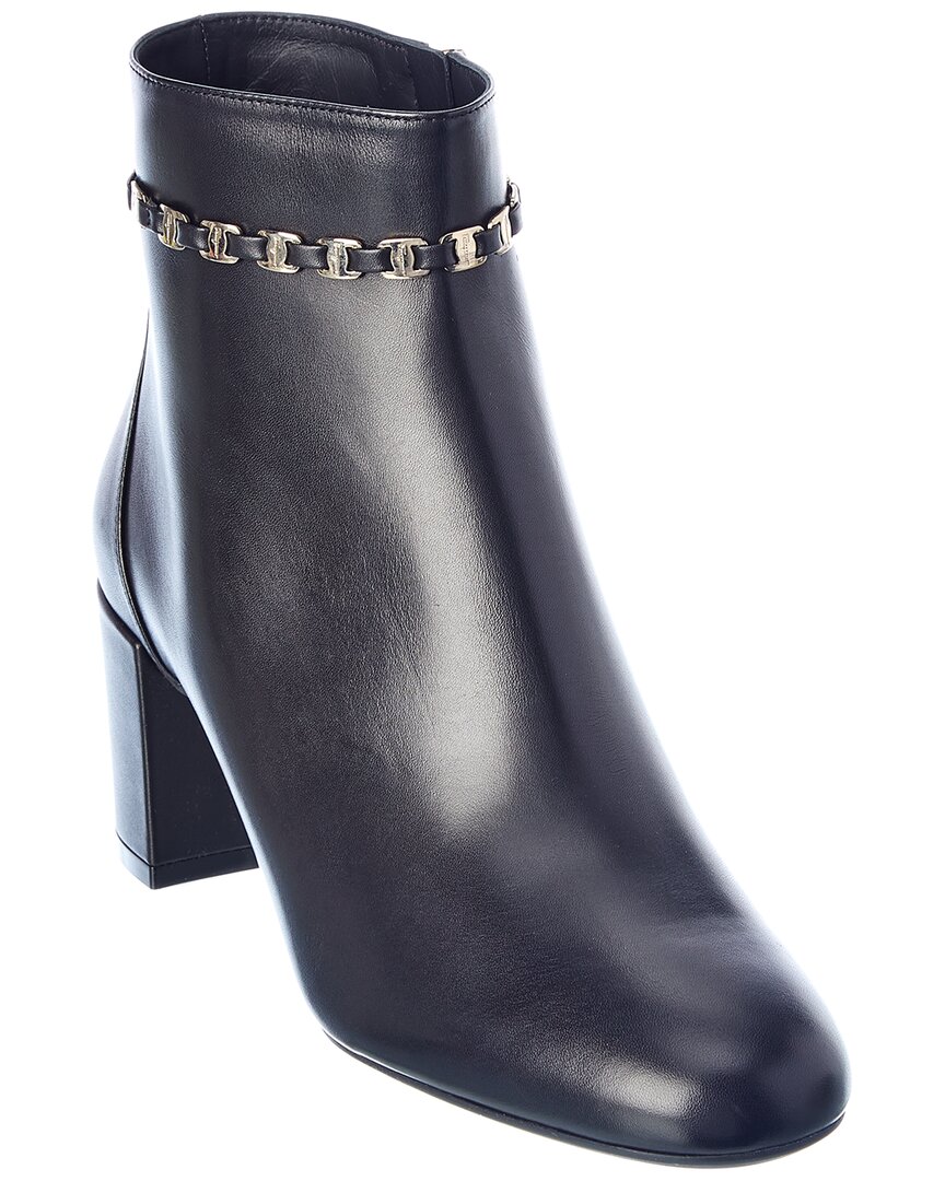 Ferragamo Ghila Leather Bootie In Blue