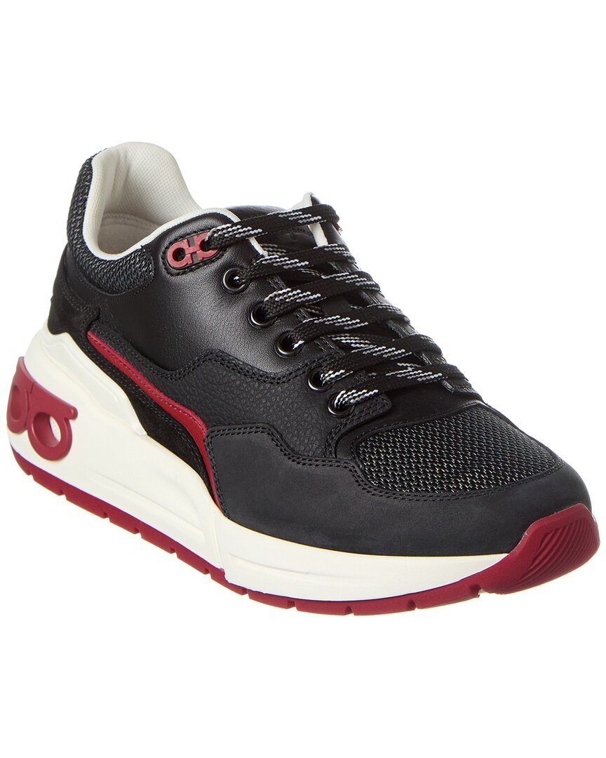 Ferragamo Leather And Fabric Low-top Sneakers In Black