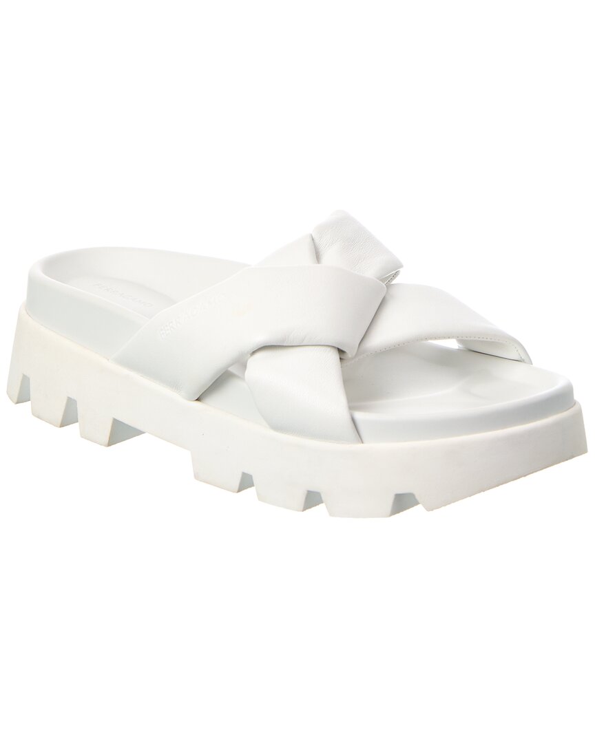 Ferragamo Air Lug Leather Sandal In White