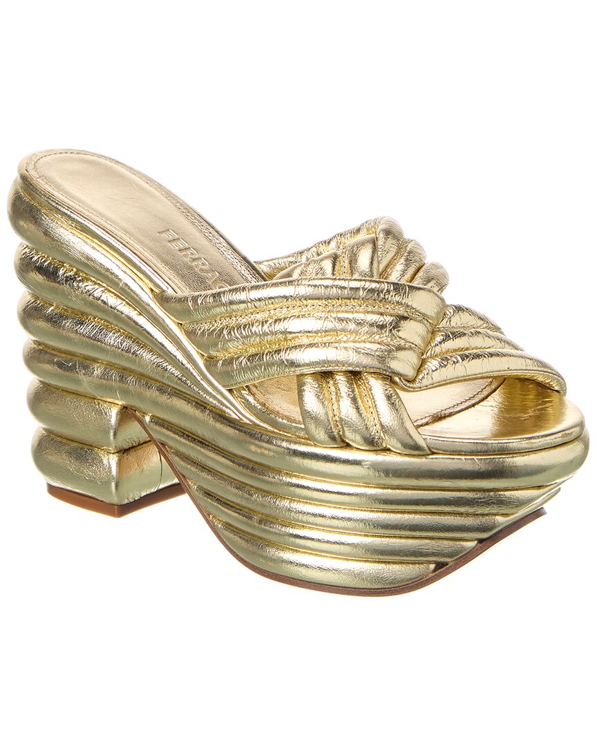 Ferragamo Sculptural Leather Platform Sandal In Gold