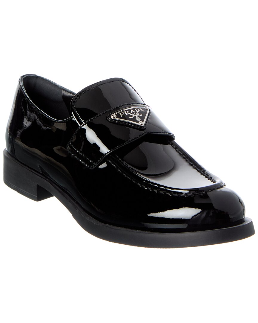 Prada Logo Patent Leather Loafers In Black