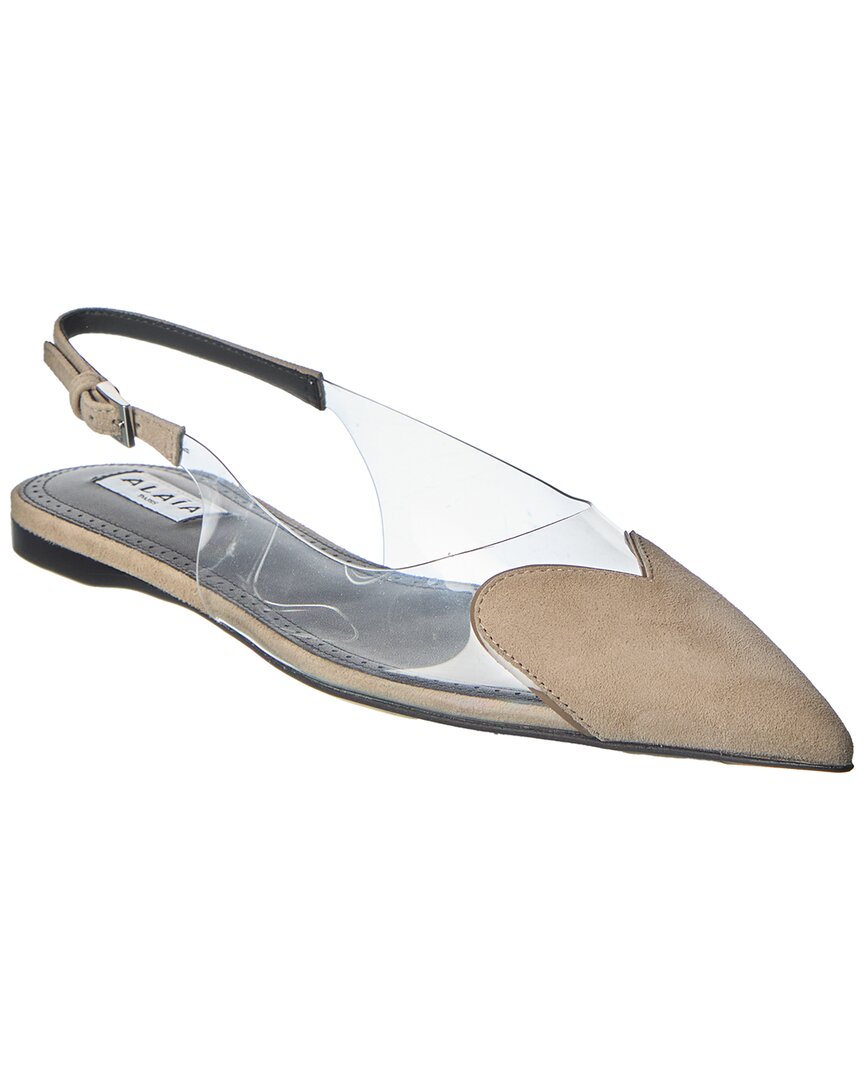 Alaïa Alaia Le Coeur Suede & Vinyl Slingback Flat In Brown