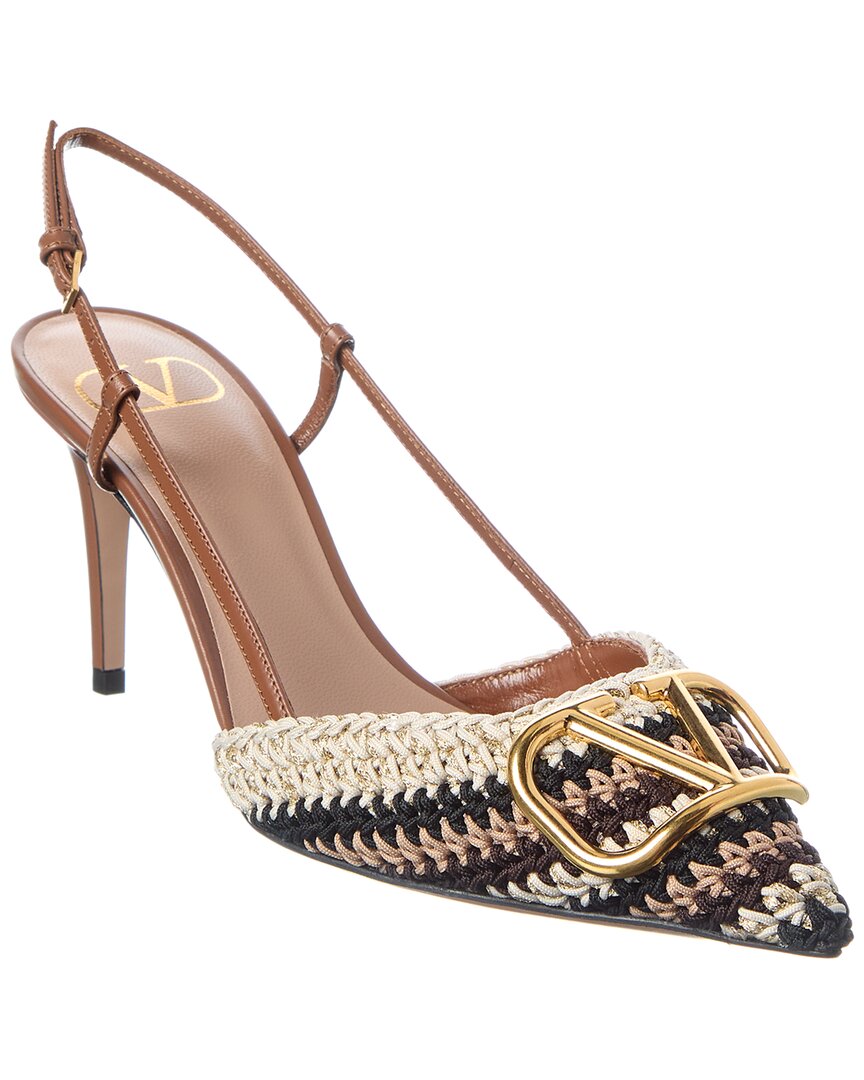Valentino Garavani Valentino Vlogo 80 Woven & Leather Slingback Pump In Brown