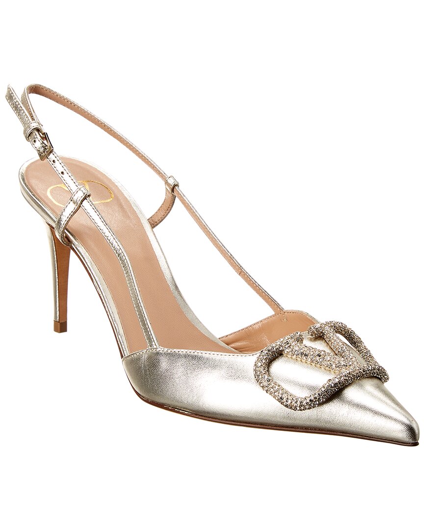 Valentino Vlogo 80 Laminated Metallic Leather Slingback Pump In White