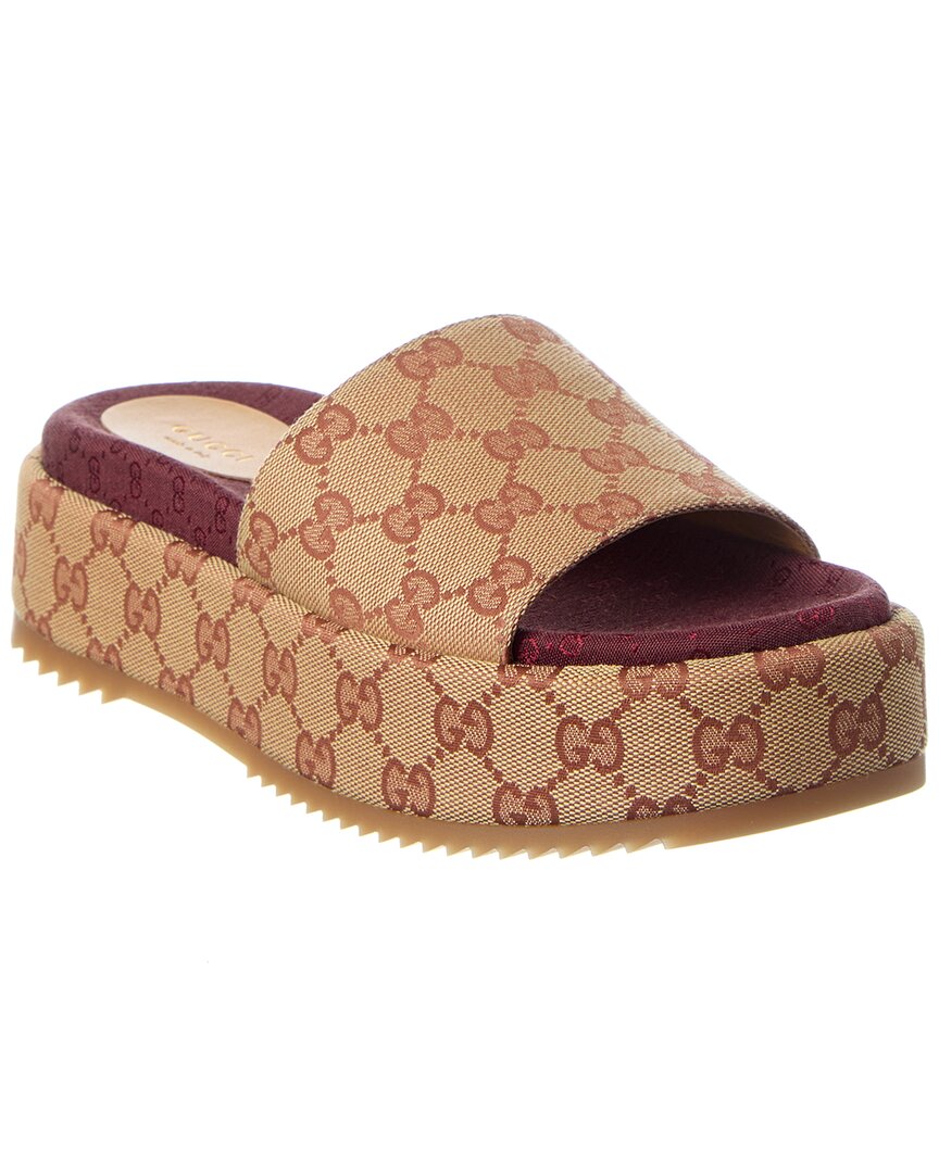 Gucci Gg Canvas Angelina Platform Slide Sandal In Brown