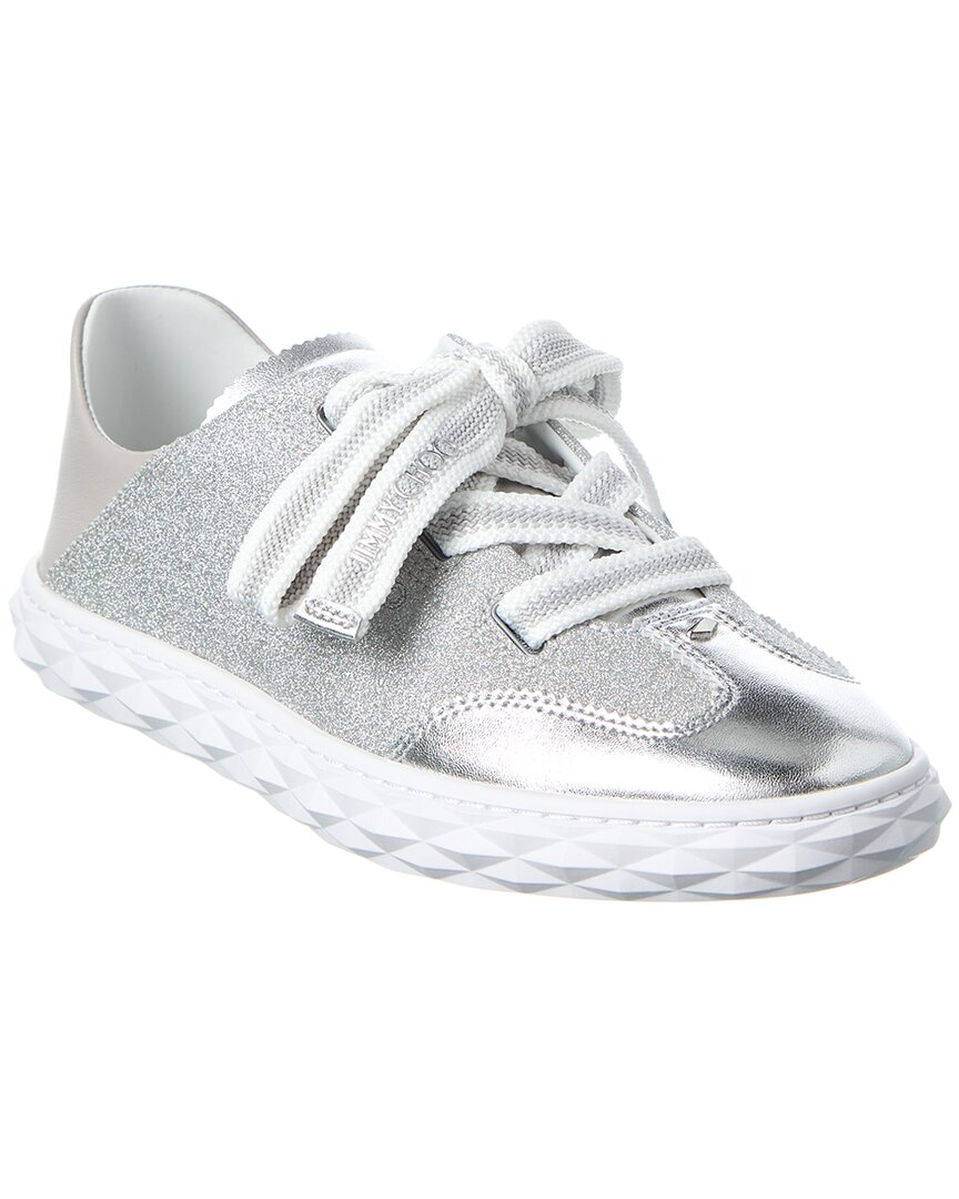 Jimmy Choo Diamond Light Flex/f Glitter & Leather Sneaker In Silver
