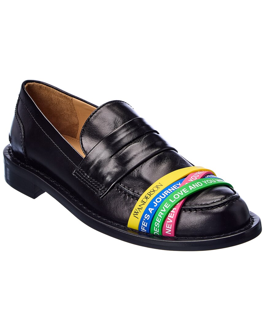 Jw Anderson Elasticated-straps Leather Loafers In Black