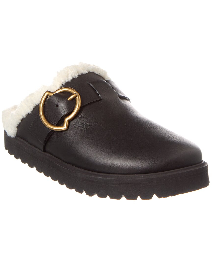 Moncler Bell Leather & Shearling Mule In Black