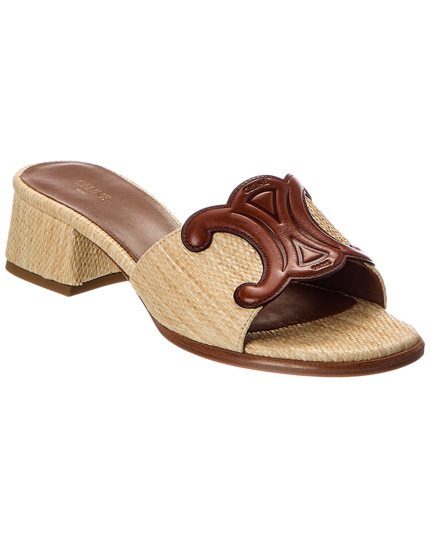 Celine Clemence Raffia & Leather Mule In Brown