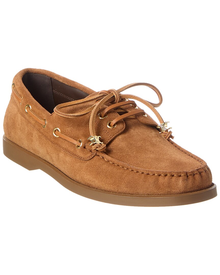 Celine Bateau Cowhide Suede Lace-up Shoes In Brown