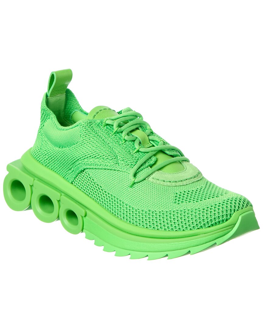Ferragamo Salvatore  Nima Knit Leather Sneaker In Green