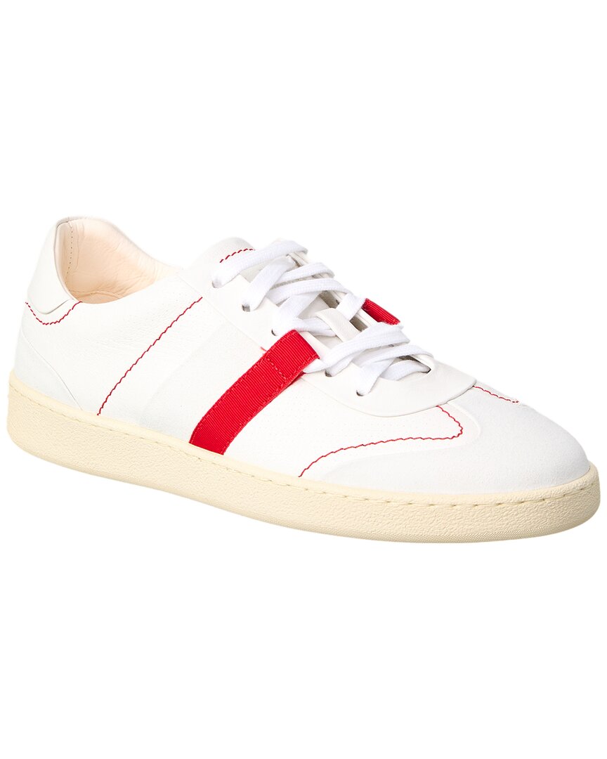 Ferragamo Garda Perforated Leather And Suede Sneakers In White