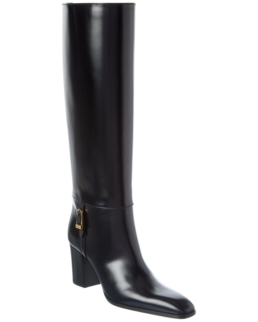 Saint Laurent Julia 70 Leather Knee-high Boot In Black