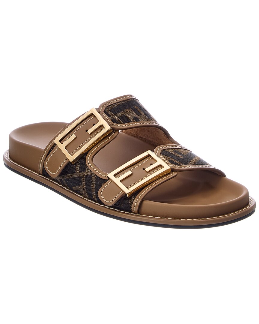Shop Fendi Feel Ff Leather-trim Sandal In Brown