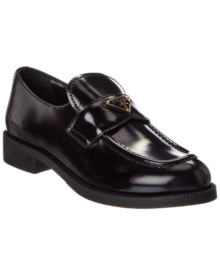 Prada Brushed Leather Loafer In Black