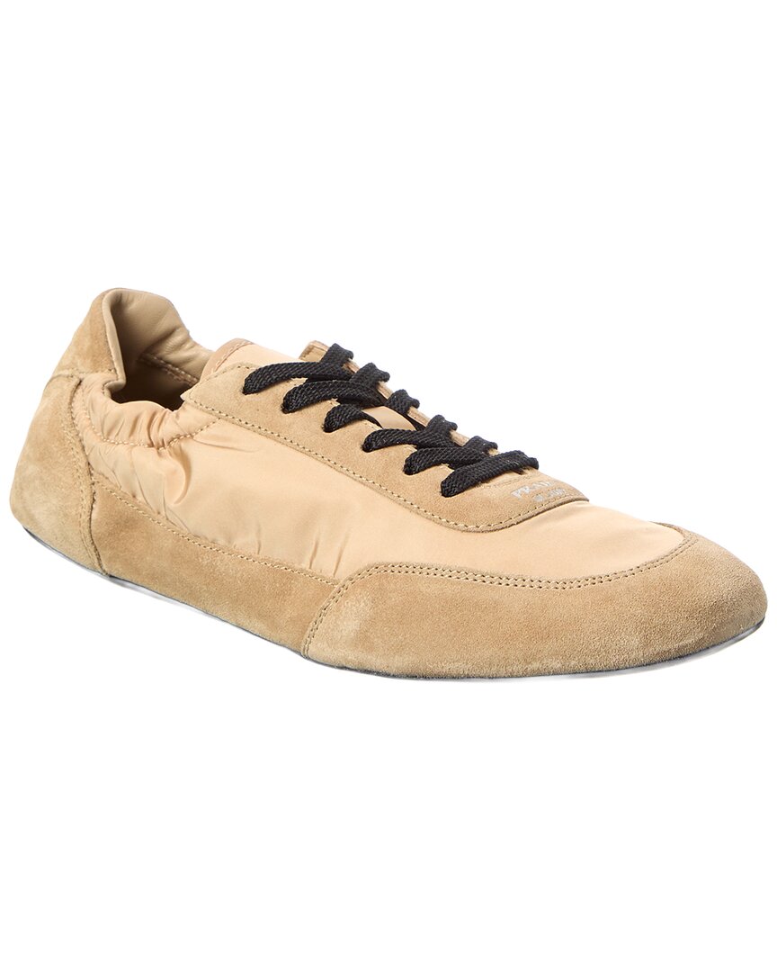 Prada Re-nylon And Suede Leather Collapse Sneakers In Nude