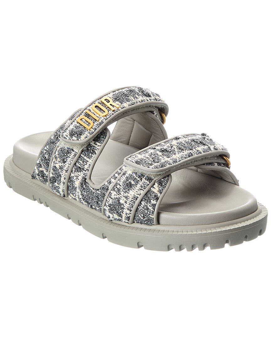 Dior Cannage Tweed & Leather Sandal In Grey