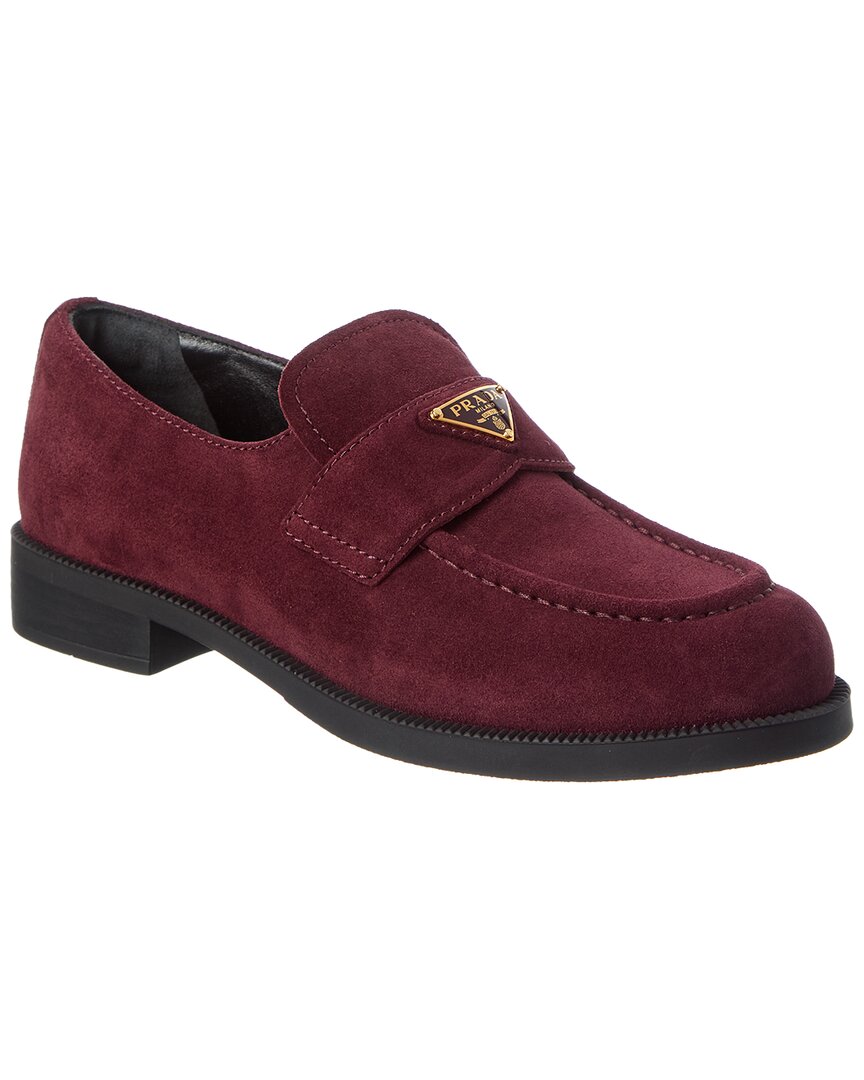 Prada Logo Suede Loafer In Burgundy