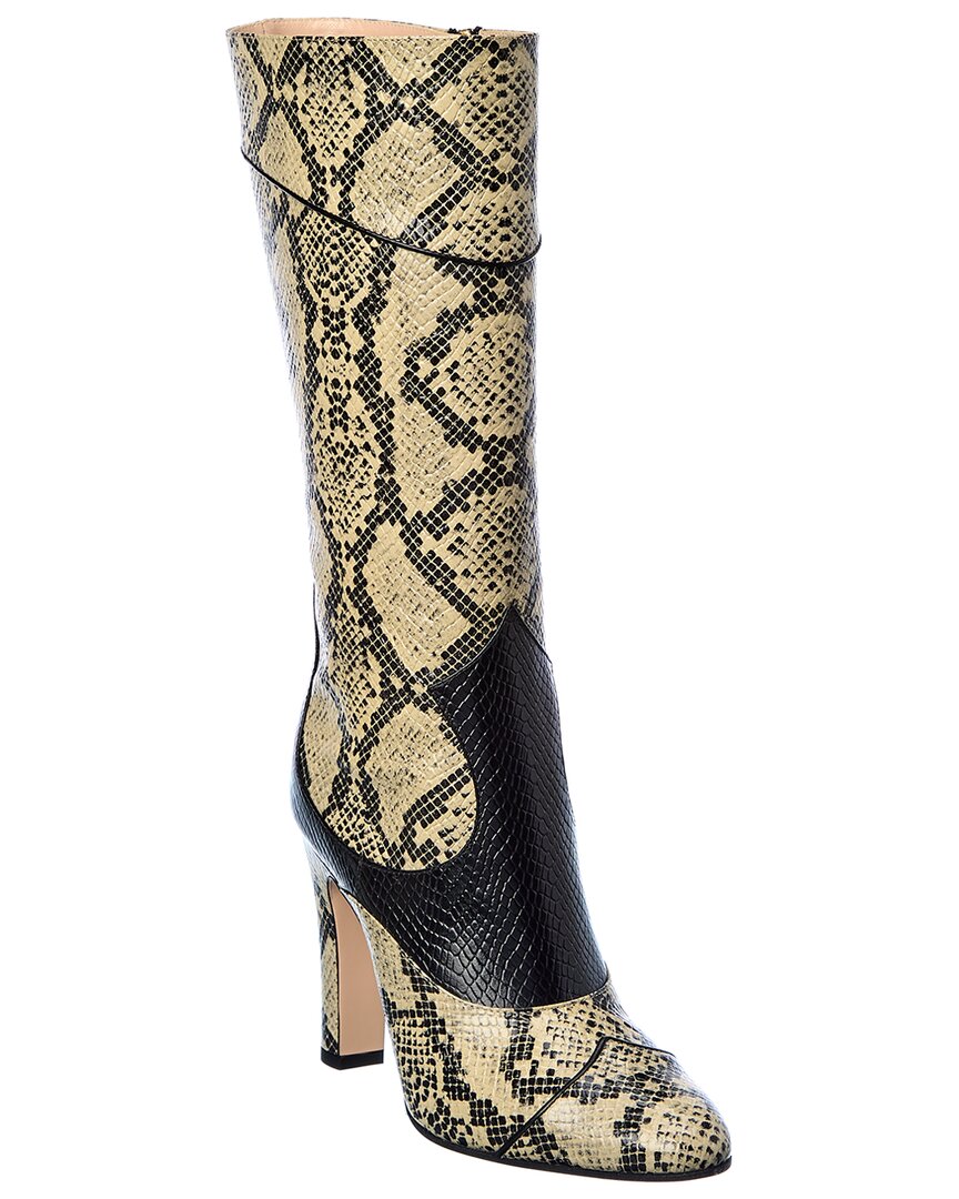 Gucci Snake-embossed Leather Knee-high Boot In Beige