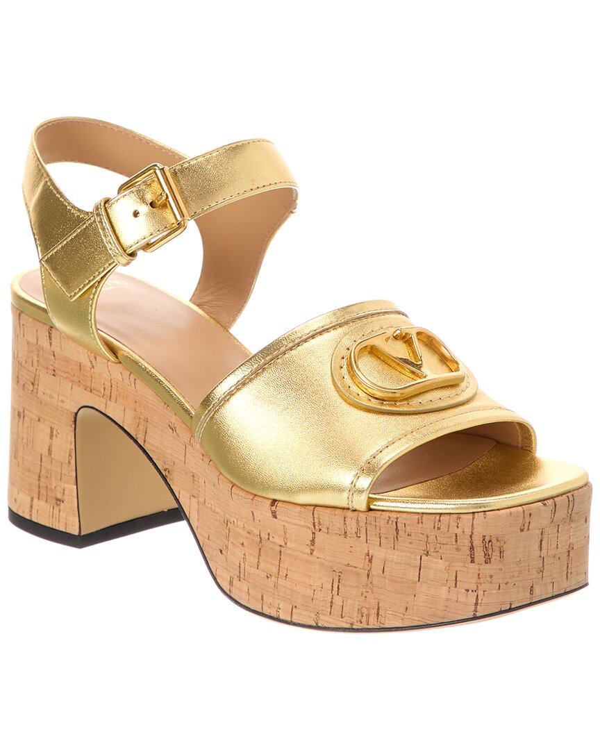 Valentino Garavani Valentino Vlogo 80 Leather Platform Sandal In Gold